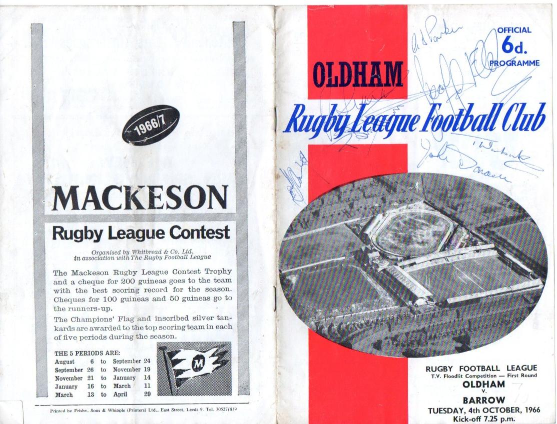 Programme cover: Oldham v Barrow, 4 October 1966