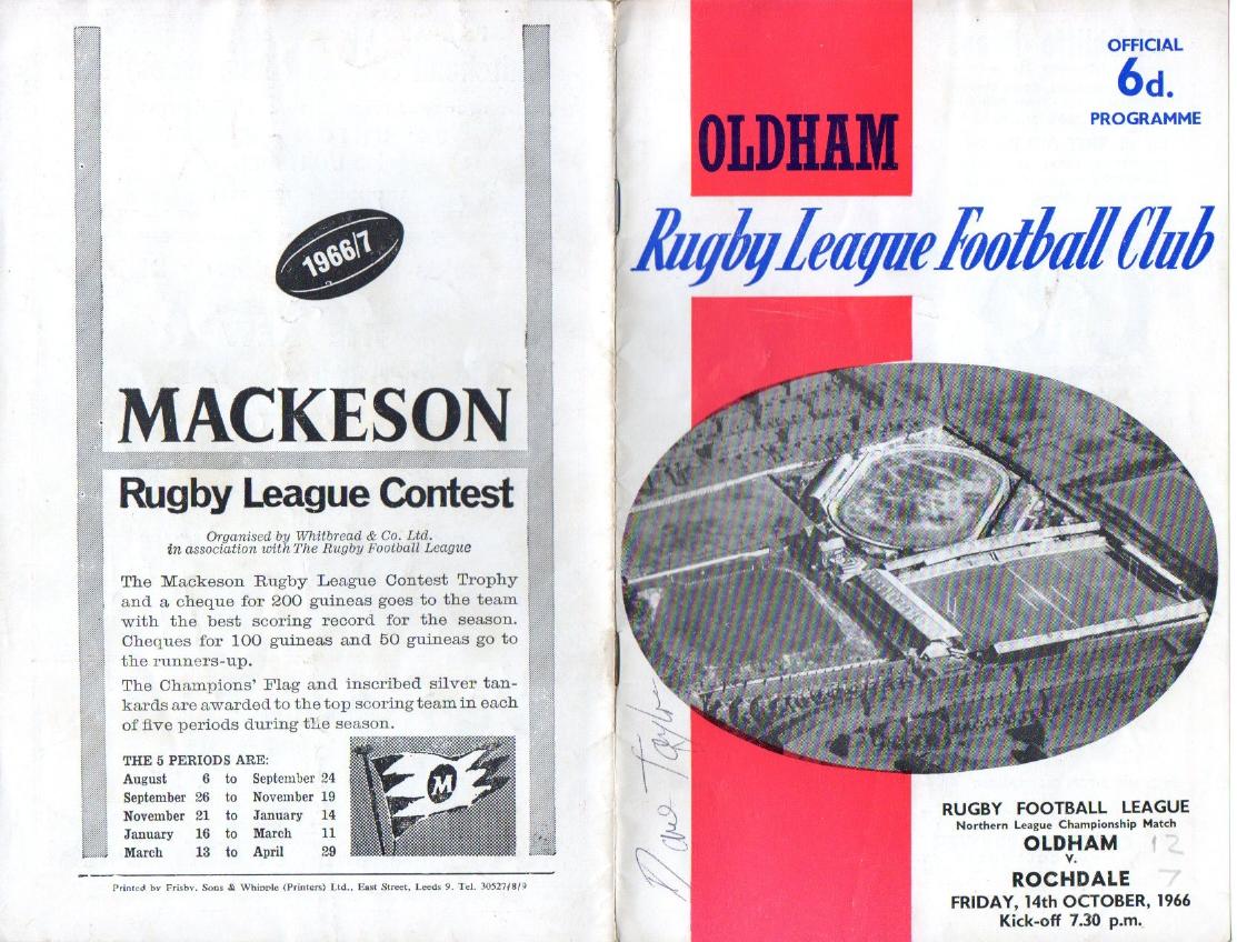 Programme cover: Oldham v Rochdale Hornets, 14 October 1966