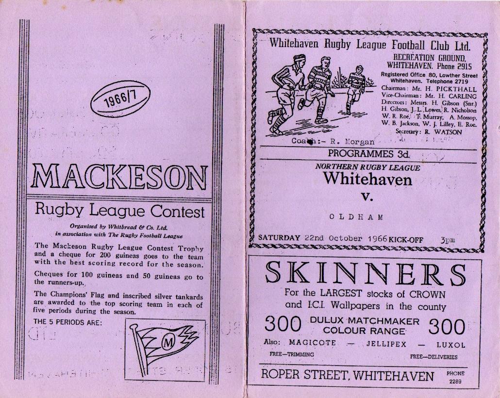 Programme cover: Oldham v Whitehaven, 22 October 1966