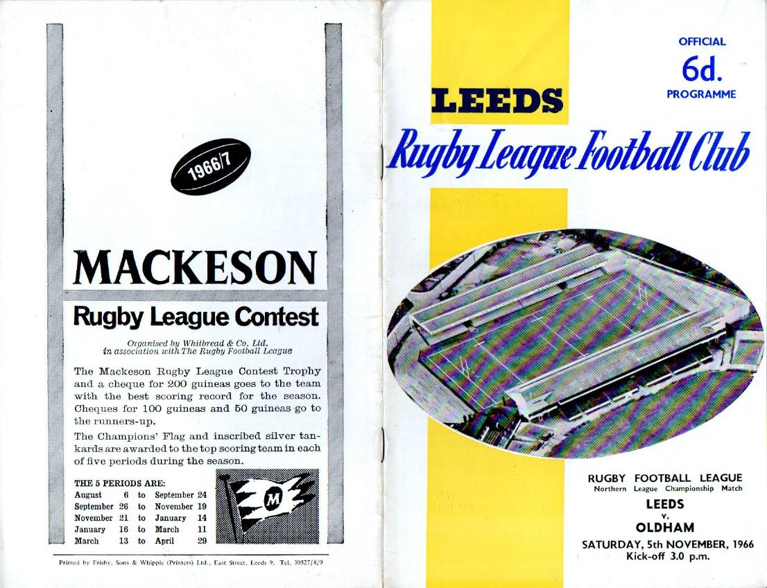 Programme cover: Oldham v Leeds, 5 November 1966