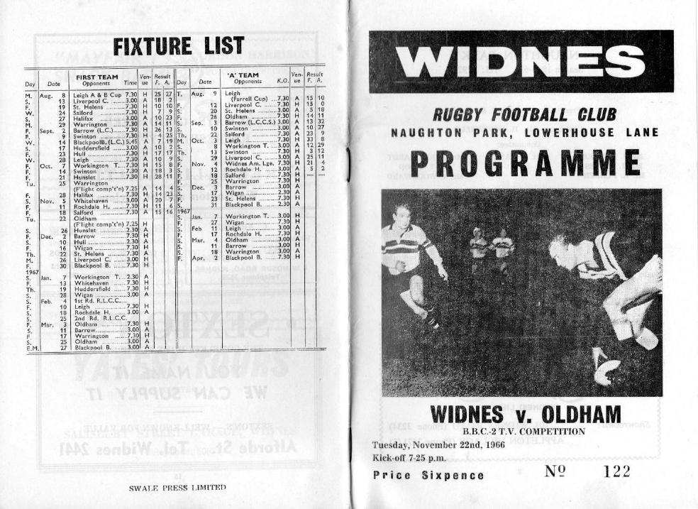 Programme cover: Oldham v Widnes, 22 November 1966
