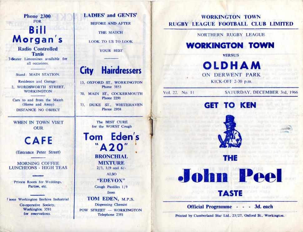 Programme cover: Oldham v Workington Town, 3 December 1966