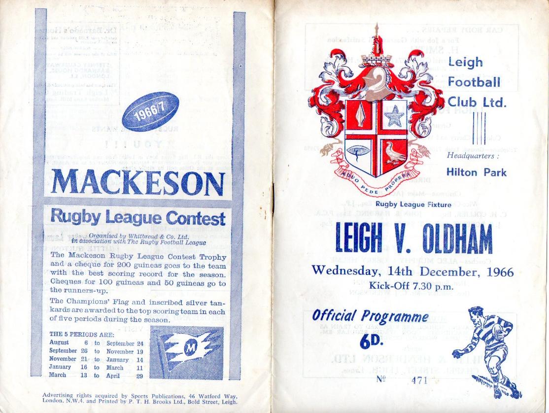 Programme cover: Oldham v Leigh, 14 December 1966