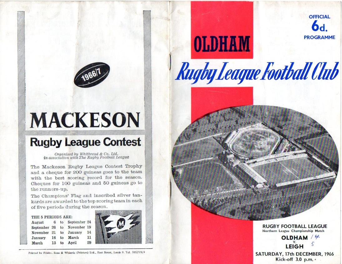 Programme cover: Oldham v Leigh, 17 December 1966