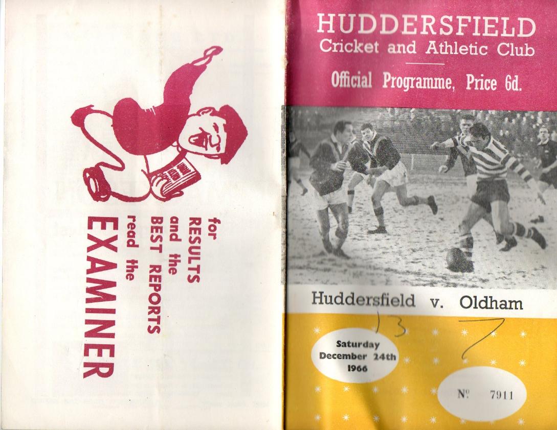 Programme cover: Oldham v Huddersfield, 24 December 1966