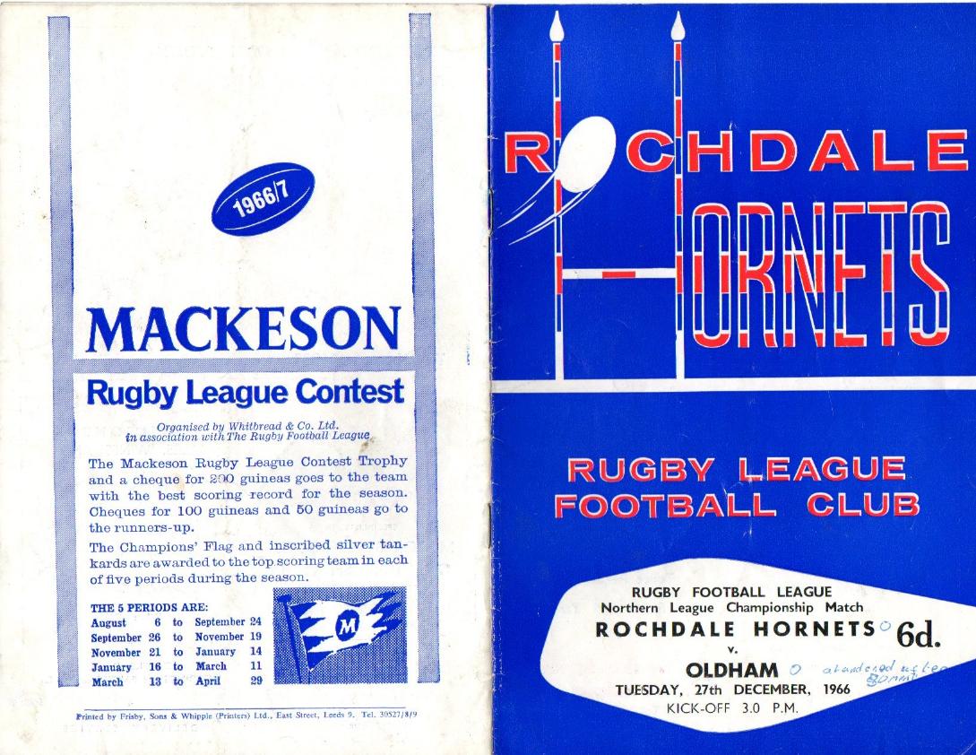 Programme cover: Oldham v Rochdale Hornets, 27 December 1966
