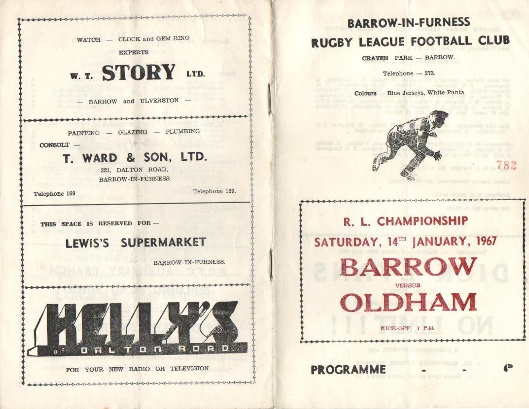 Programme cover: Oldham v Barrow, 14 January 1967