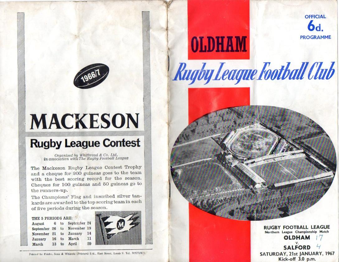 Programme cover: Oldham v Salford, 21 January 1967