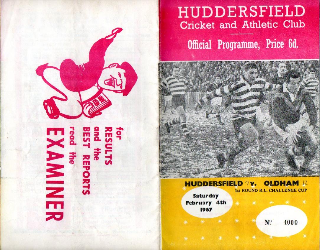 Programme cover: Oldham v Huddersfield, 4 February 1967