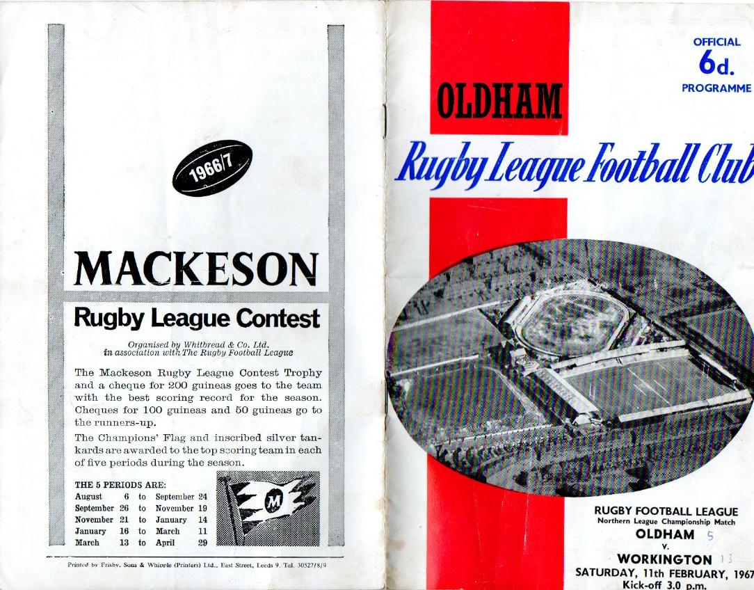 Programme cover: Oldham v Workington Town, 11 February 1967