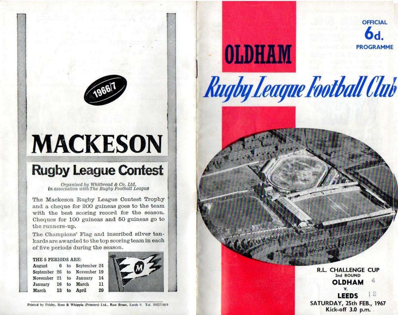 Programme cover: Oldham v Leeds, 25 February 1967