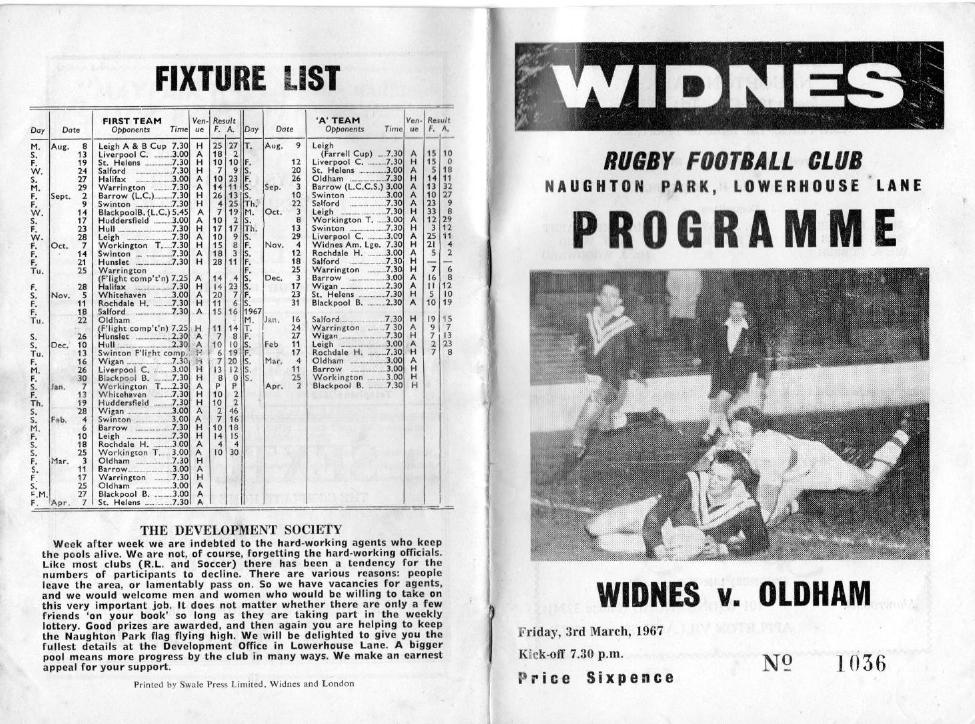 Programme cover: Oldham v Widnes, 3 March 1967