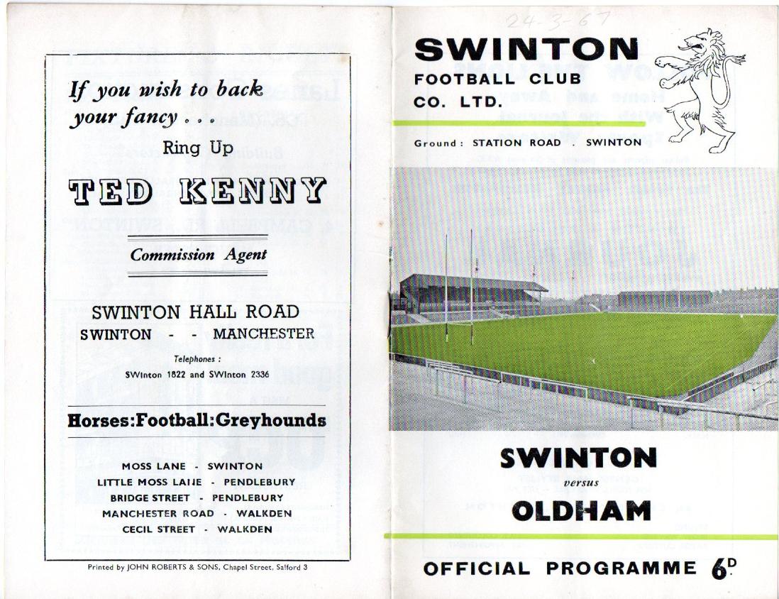 Programme cover: Oldham v Swinton, 24 March 1967