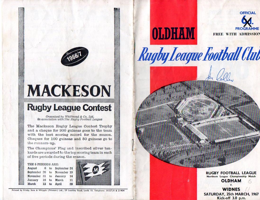 Programme cover: Oldham v Widnes, 25 March 1967