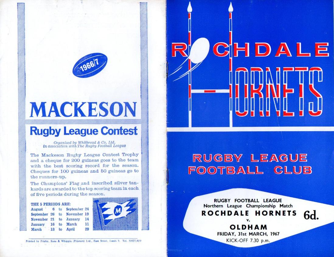 Programme cover: Oldham v Rochdale Hornets, 31 March 1967