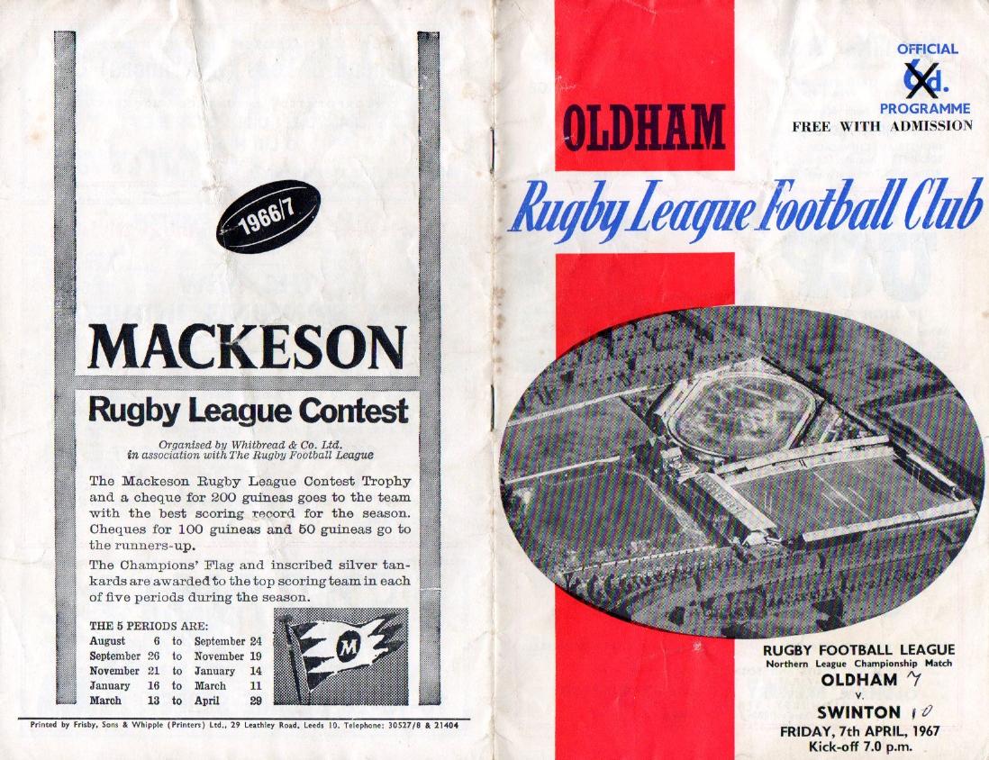 Programme cover: Oldham v Swinton, 7 April 1967