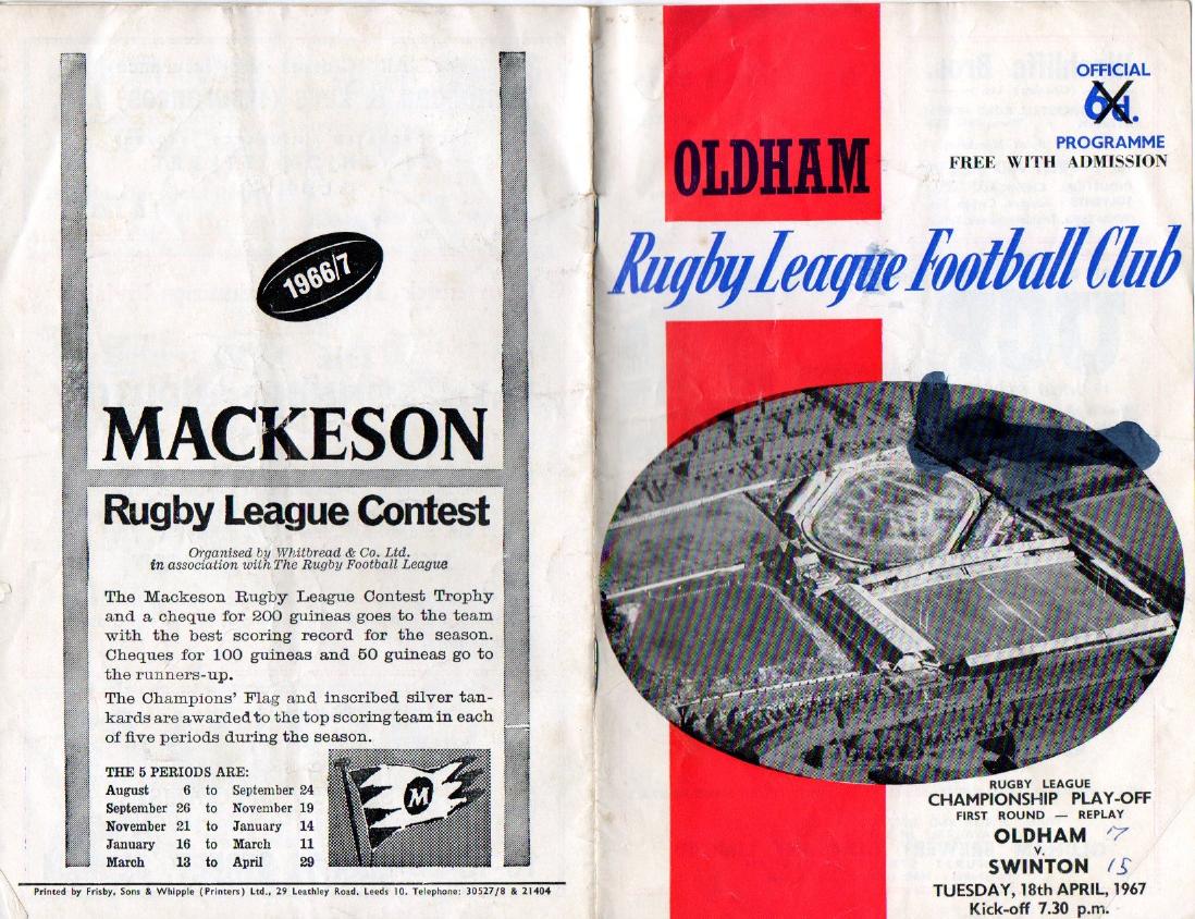Programme cover: Oldham v Swinton, 18 April 1967