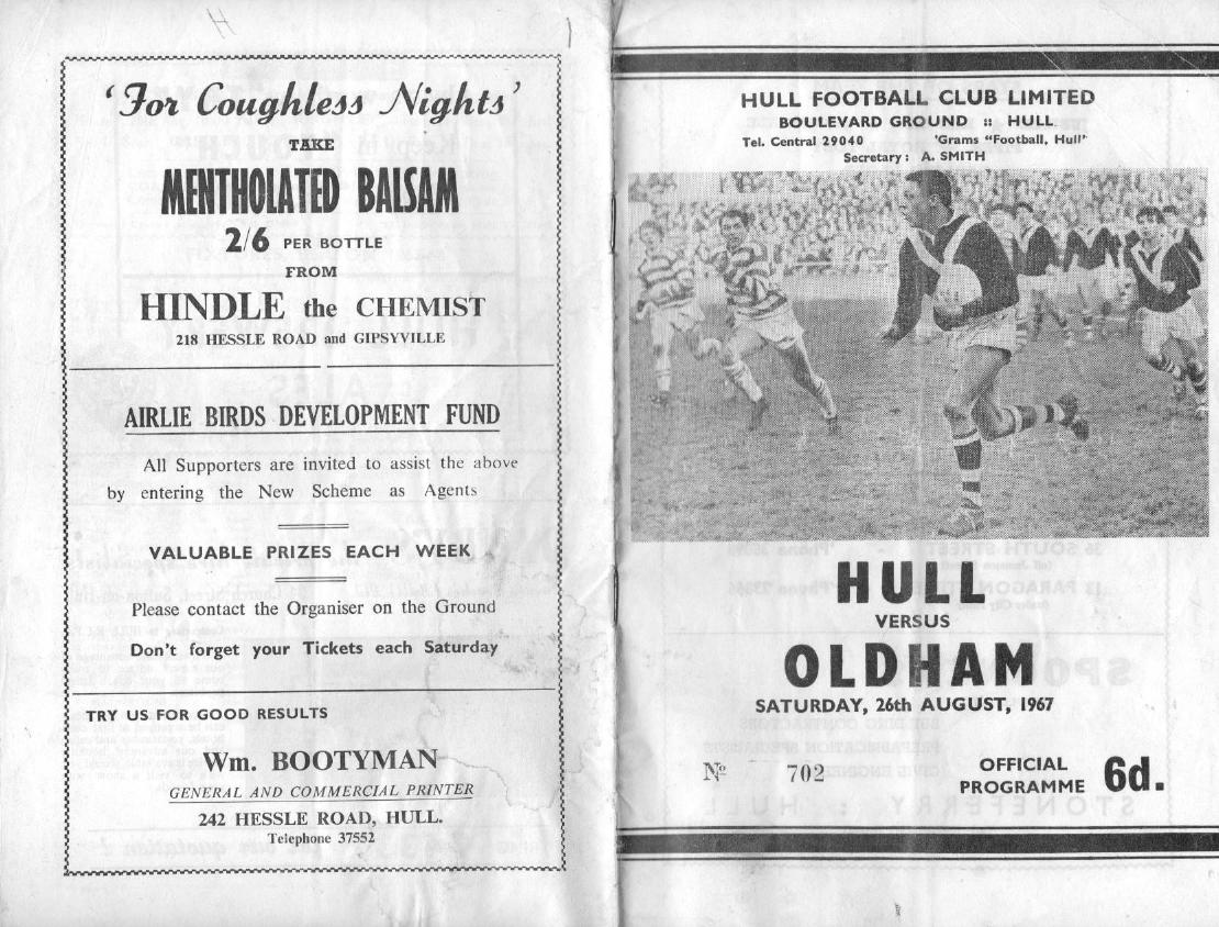 Programme cover: Oldham v Hull FC, 26 August 1967