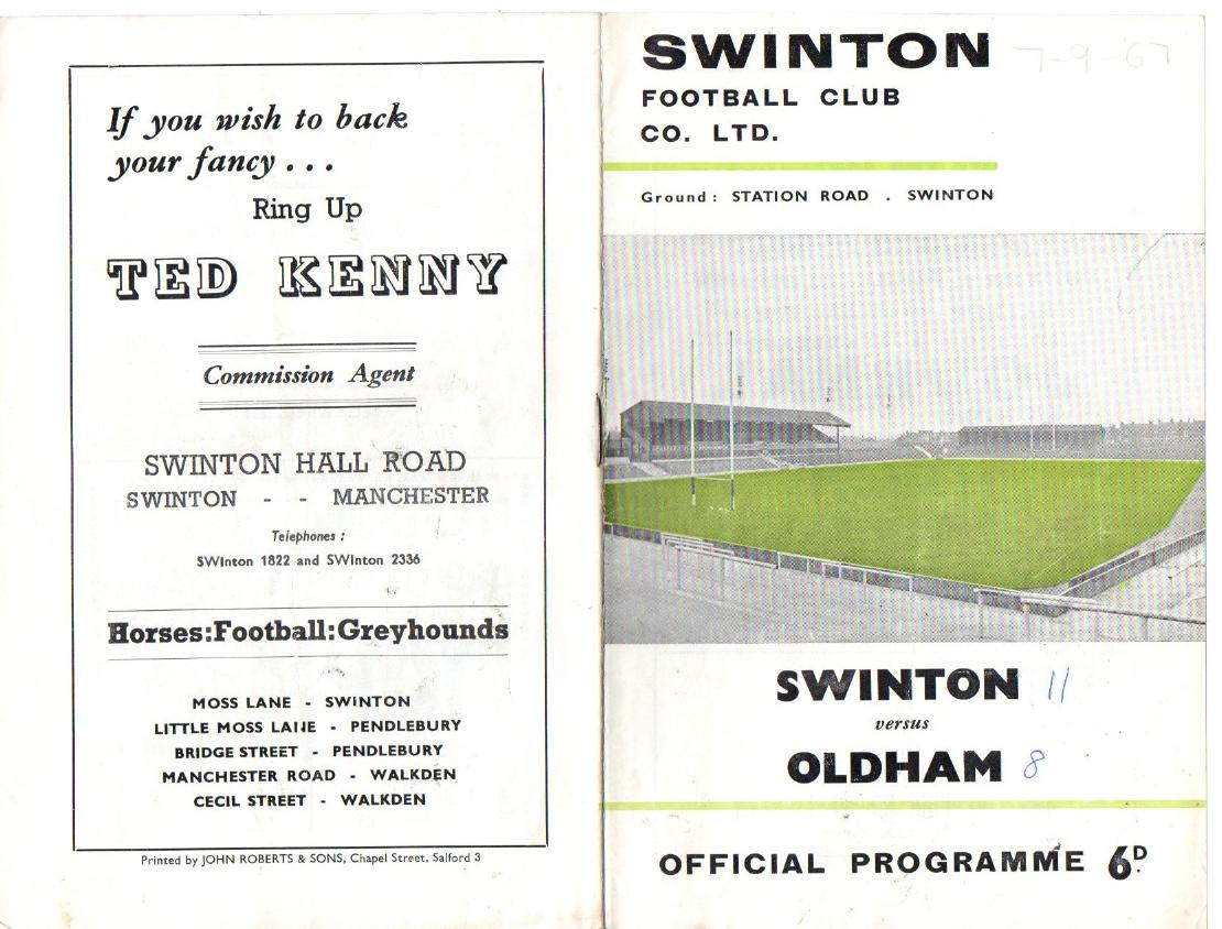 Programme cover: Oldham v Swinton, 7 September 1967