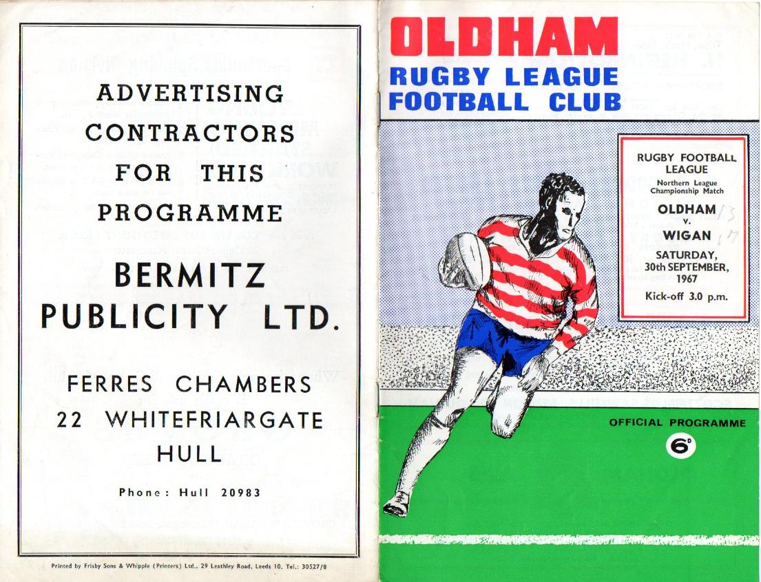 Programme cover: Oldham v Wigan, 30 September 1967