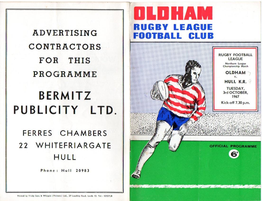 Programme cover: Oldham v Hull Kingston Rovers, 3 October 1967