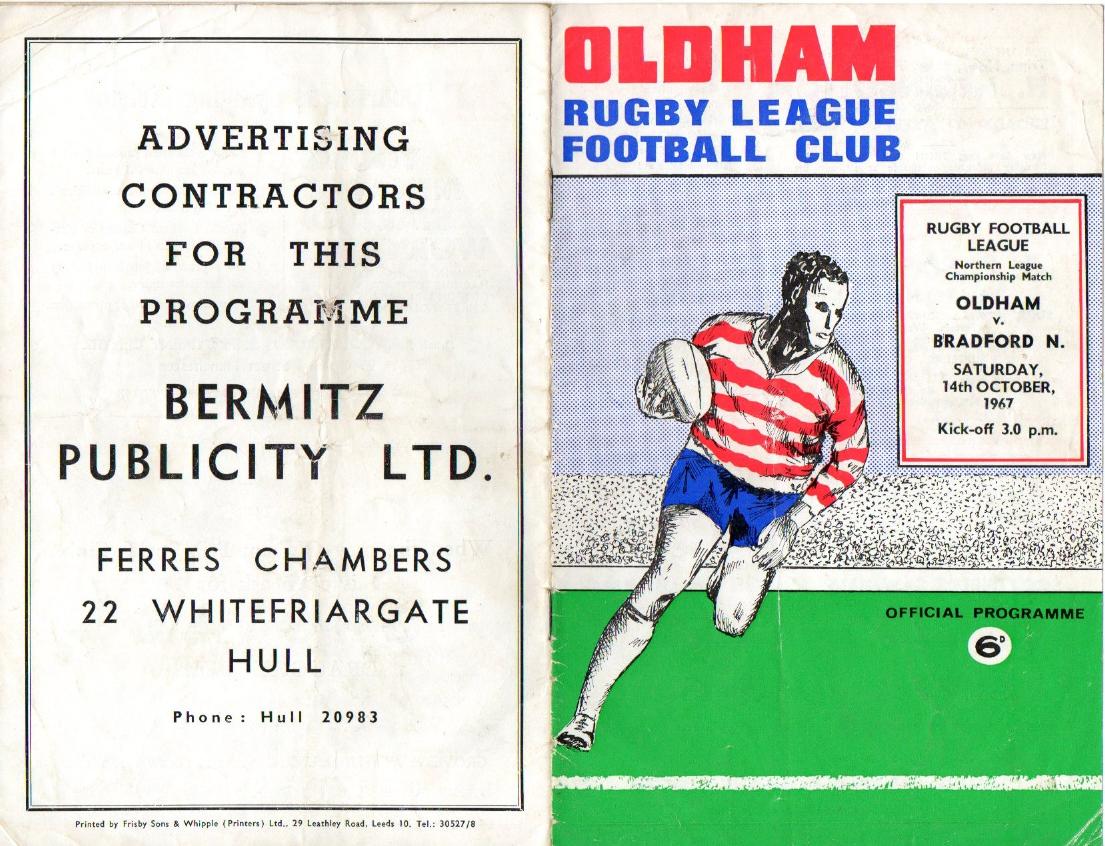 Programme cover: Oldham v Bradford Northern, 14 October 1967