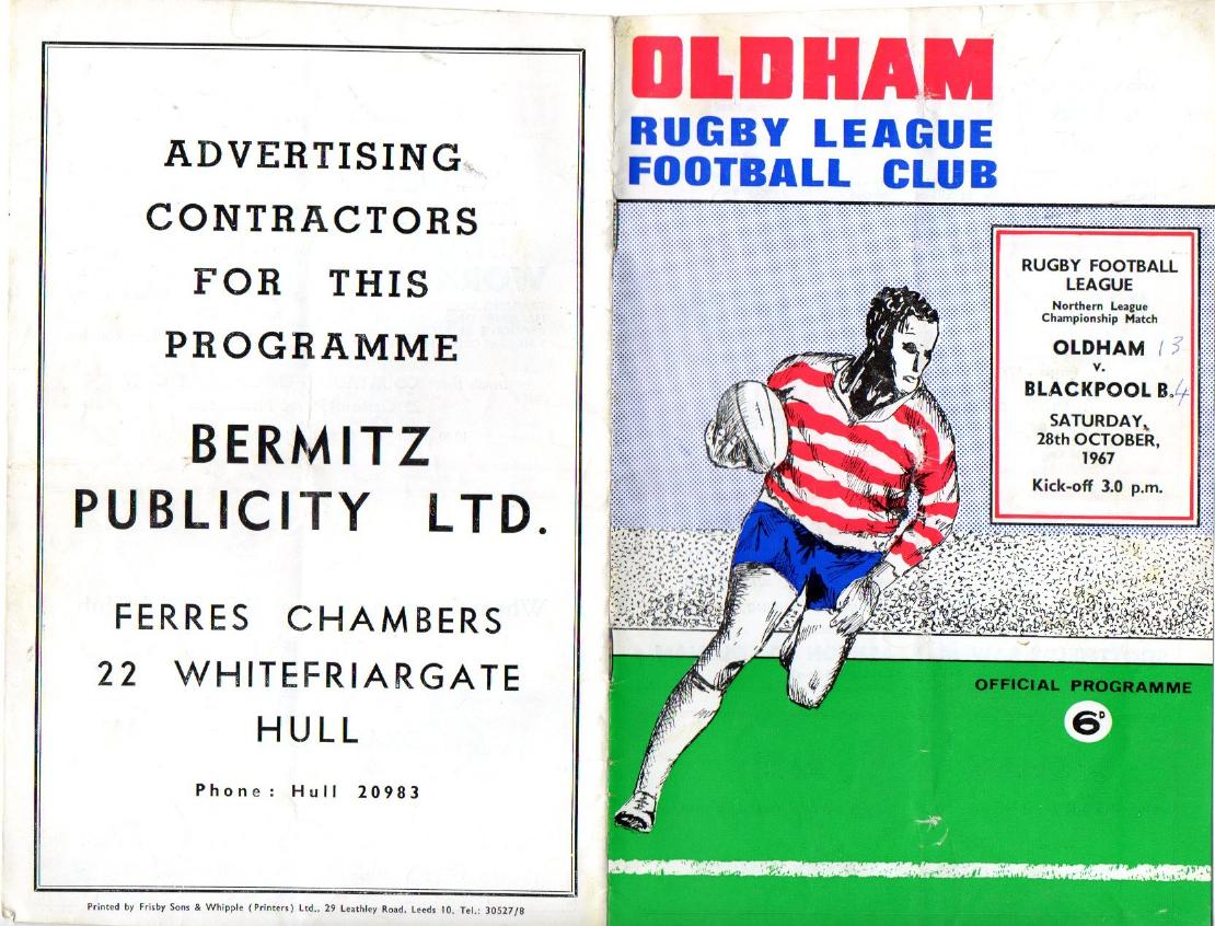 Programme cover: Oldham v Blackpool Borough, 28 October 1967