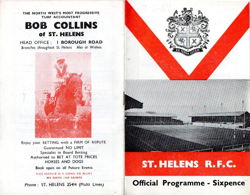 Programme cover: Oldham v St Helens, 7 November 1967