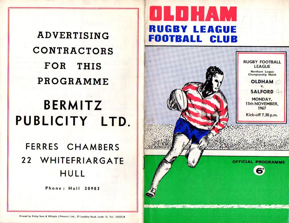 Programme cover: Oldham v Salford, 13 November 1967