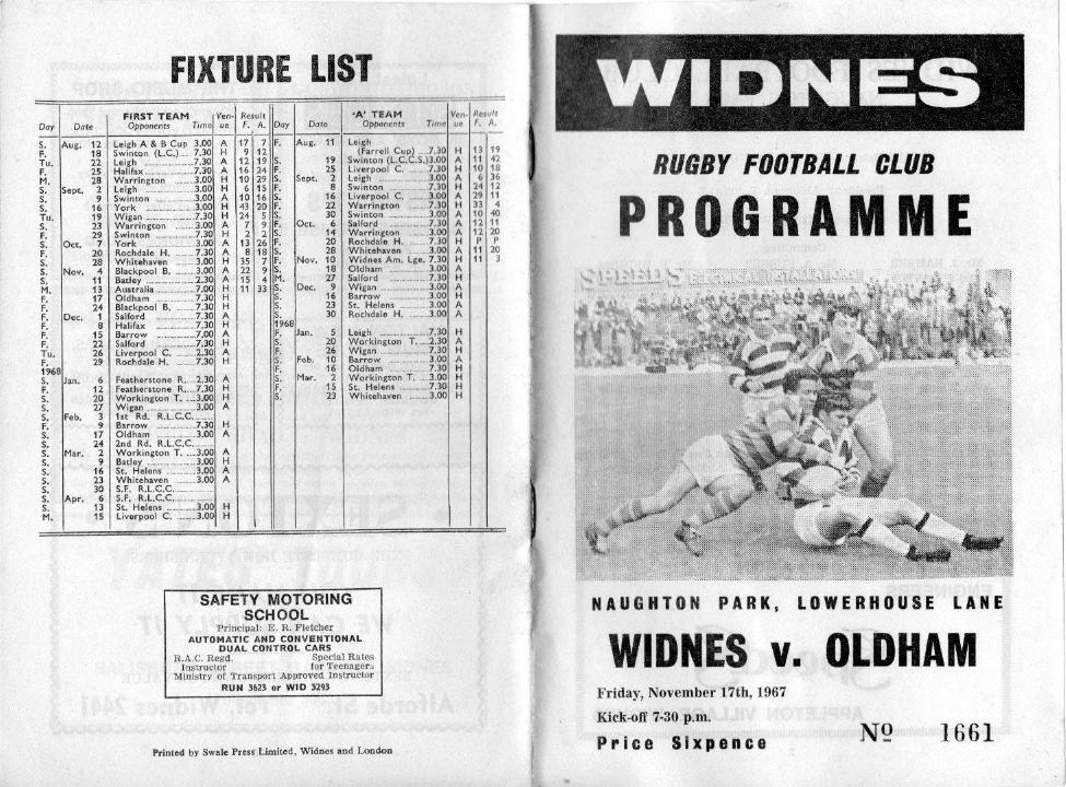 Programme cover: Oldham v Widnes, 17 November 1967