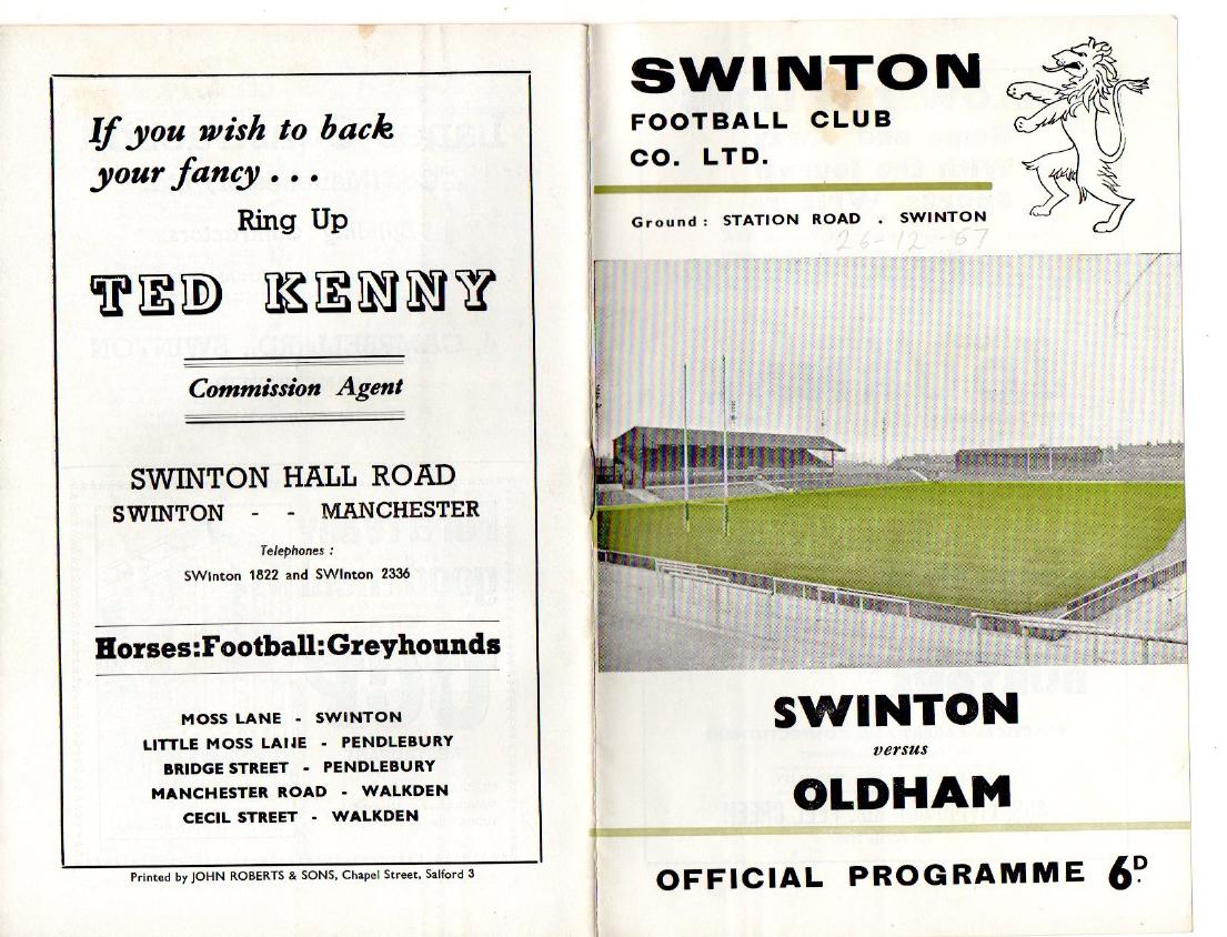 Programme cover: Oldham v Swinton, 26 December 1967