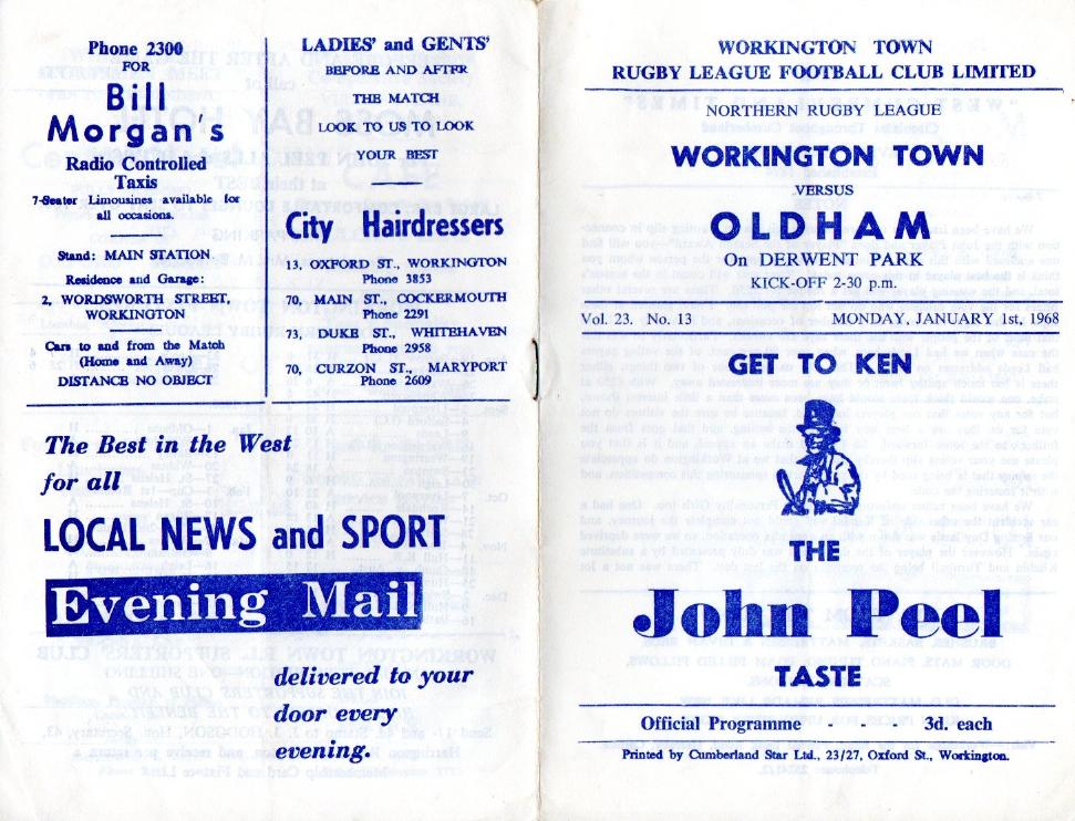 Programme cover: Oldham v Workington Town, 1 January 1968