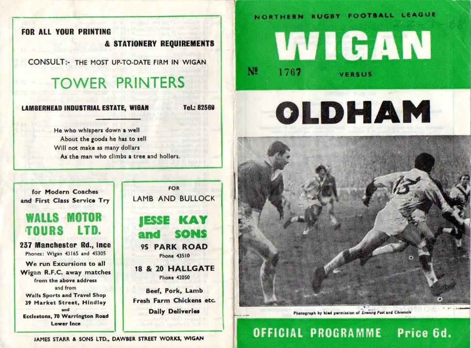 Programme cover: Oldham v Wigan, 22 January 1968
