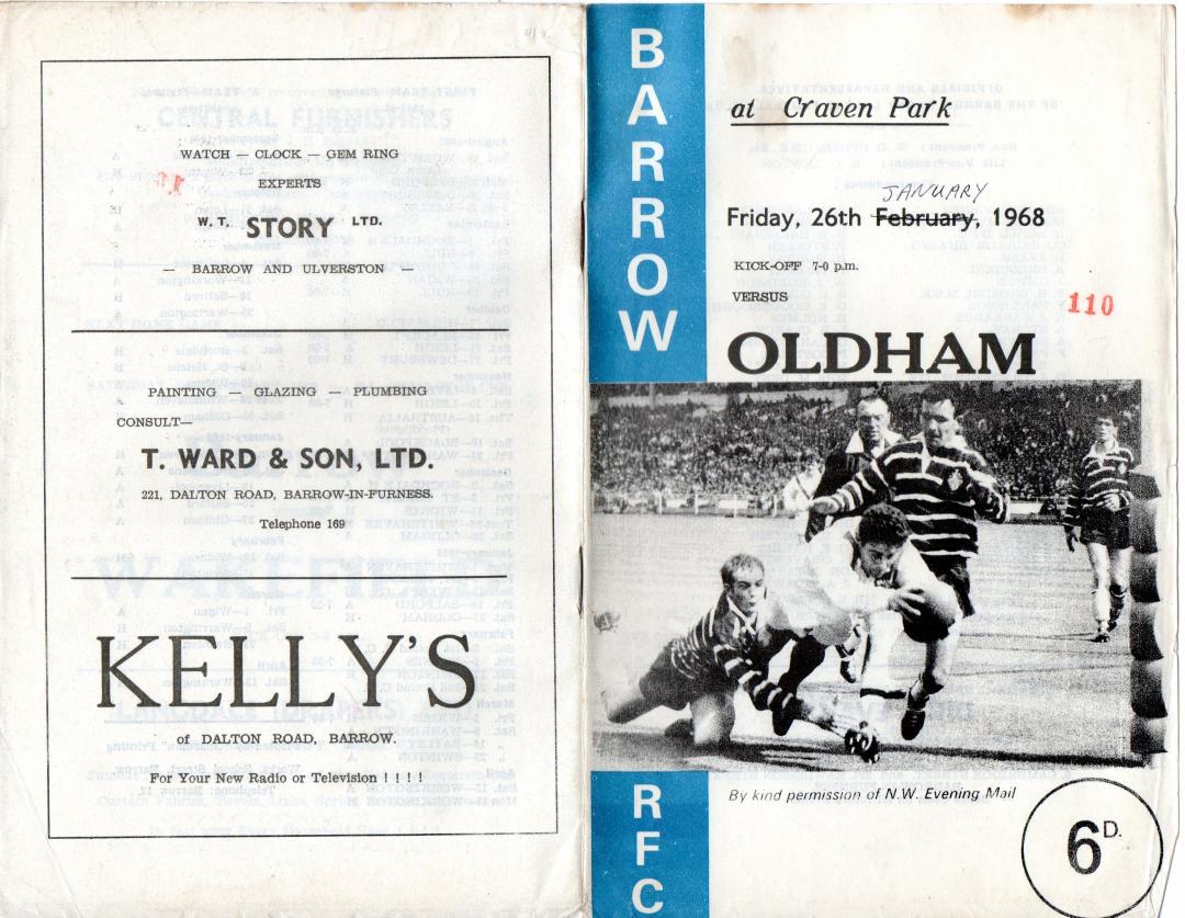 Programme cover: Oldham v Barrow, 26 January 1968