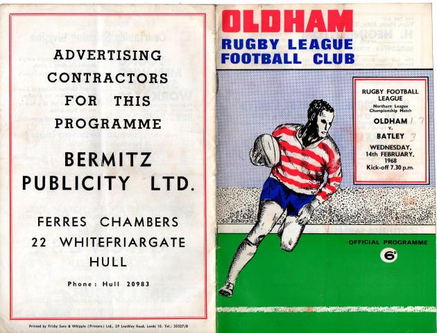 Programme cover: Oldham v Batley, 14 February 1968