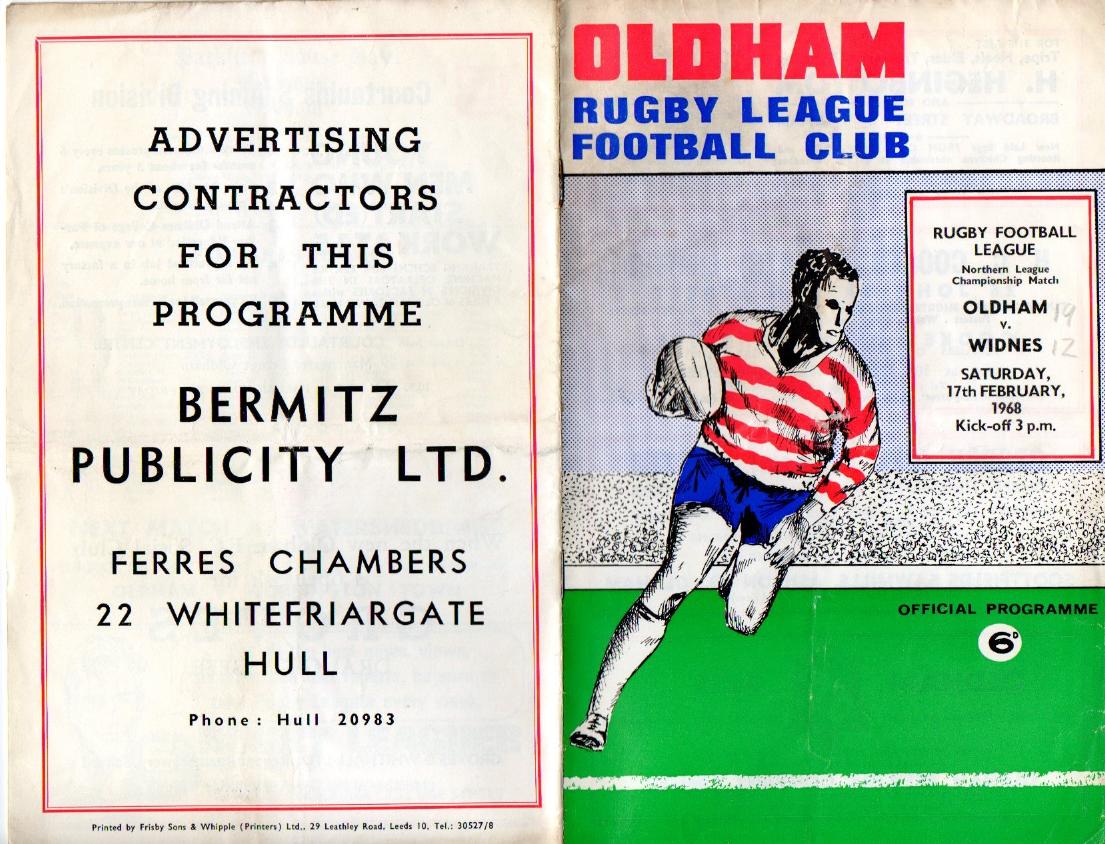 Programme cover: Oldham v Widnes, 17 February 1968