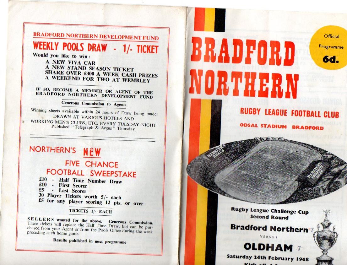 Programme cover: Oldham v Bradford Northern, 24 February 1968
