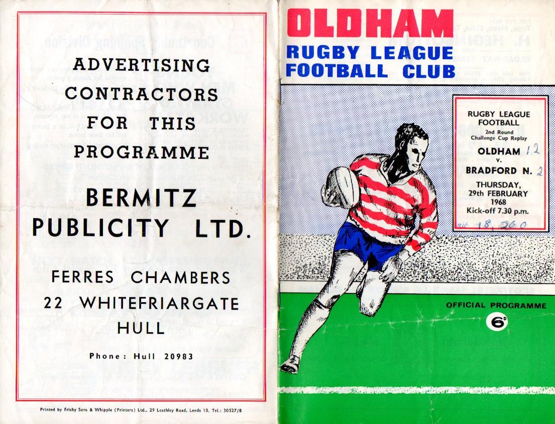 Programme cover: Oldham v Bradford Northern, 29 February 1968