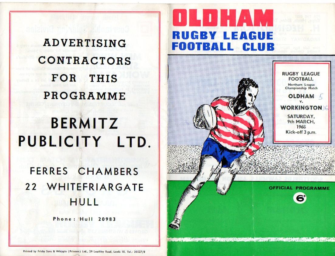 Programme cover: Oldham v Workington Town, 9 March 1968
