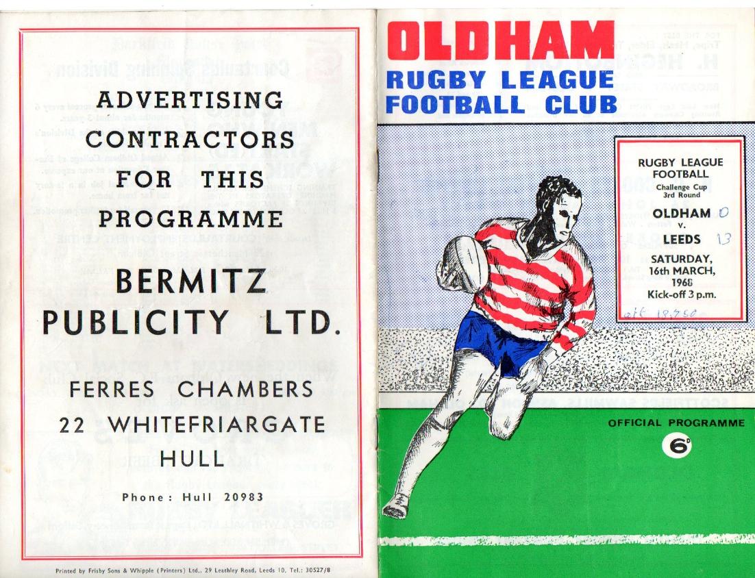 Programme cover: Oldham v Leeds, 16 March 1968