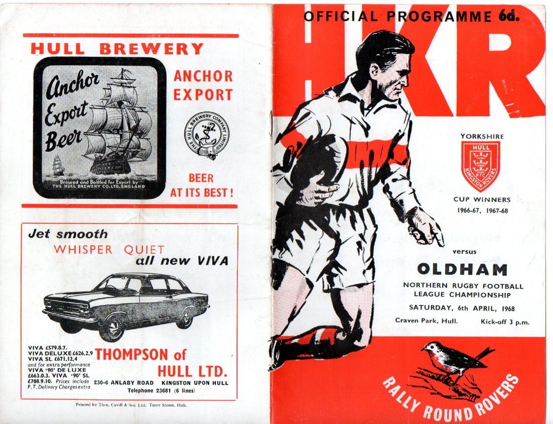 Programme cover: Oldham v Hull Kingston Rovers, 6 April 1968