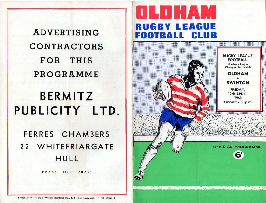 Programme cover: Oldham v Swinton, 12 April 1968