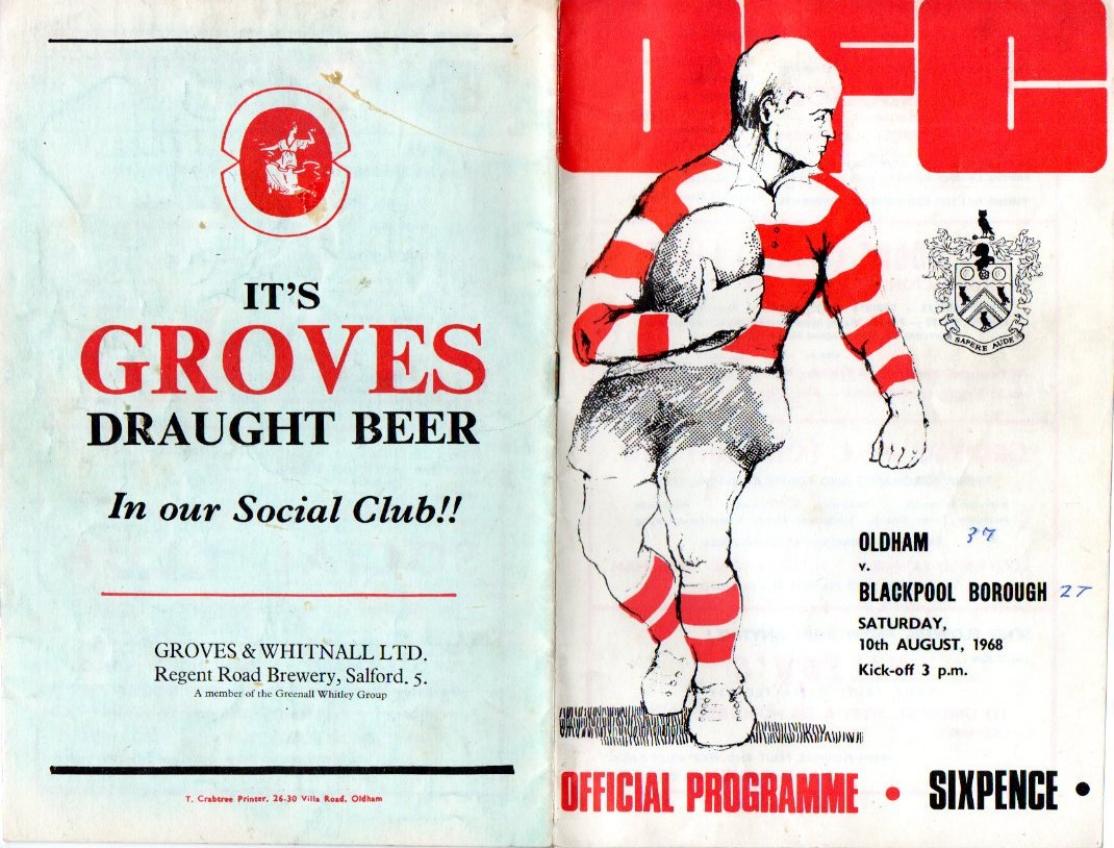 Programme cover: Oldham v Blackpool Borough, 10 August 1968