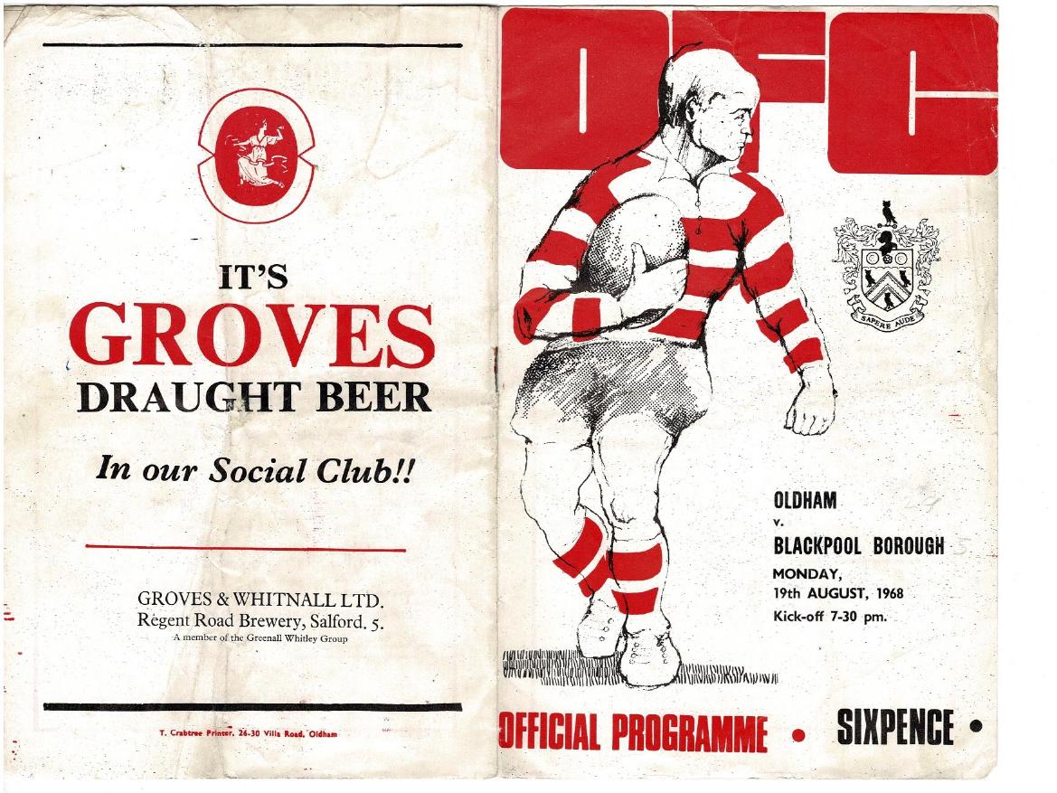 Programme cover: Oldham v Blackpool Borough, 19 August 1968