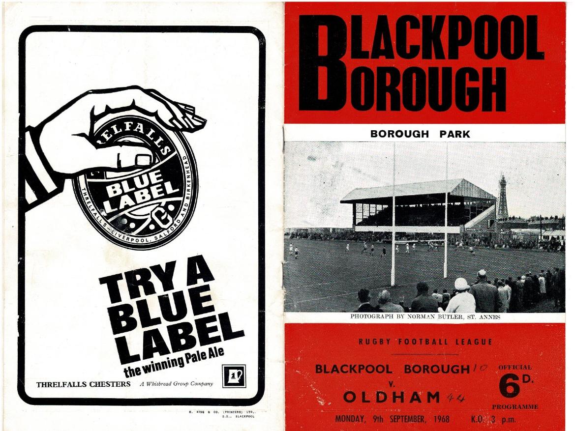 Programme cover: Oldham v Blackpool Borough, 9 September 1968