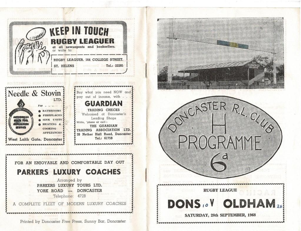 Programme cover: Oldham v Doncaster, 28 September 1968