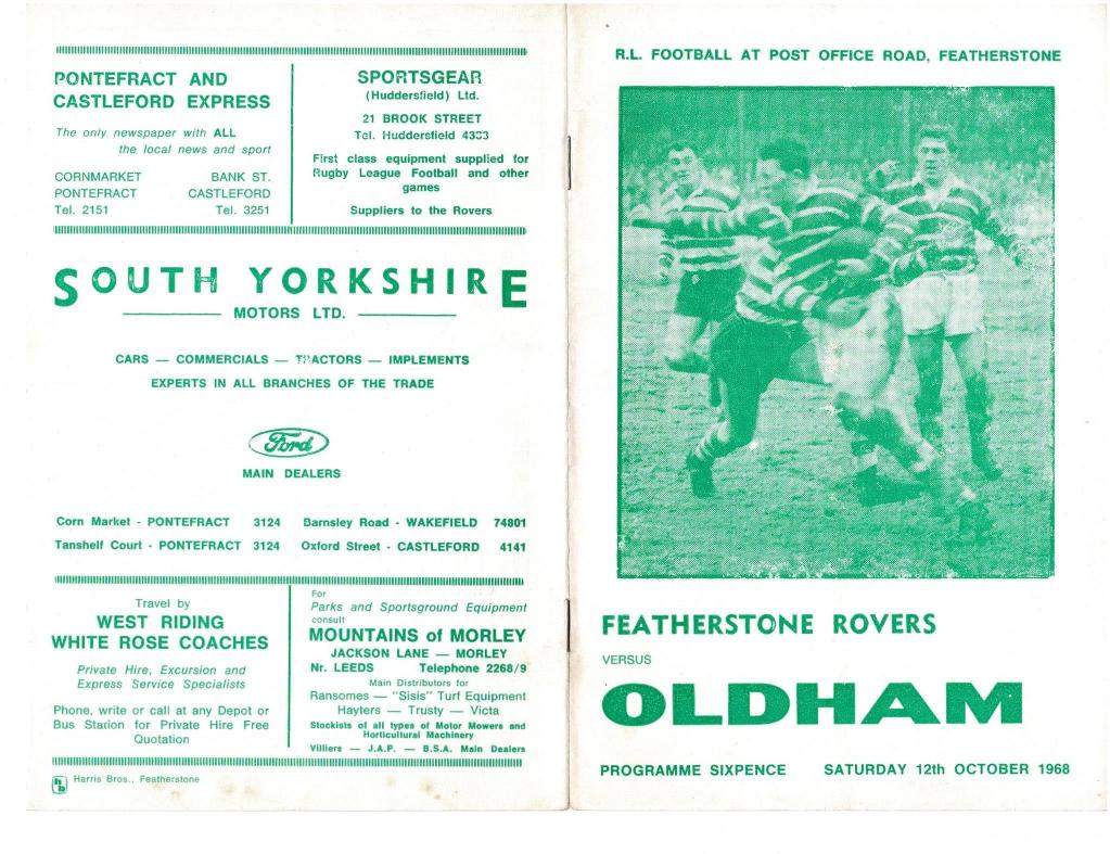 Programme cover: Oldham v Featherstone Rovers, 12 October 1968