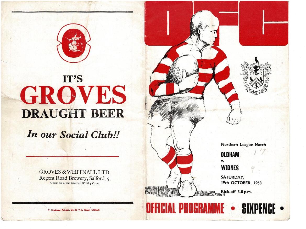Programme cover: Oldham v Widnes, 19 October 1968
