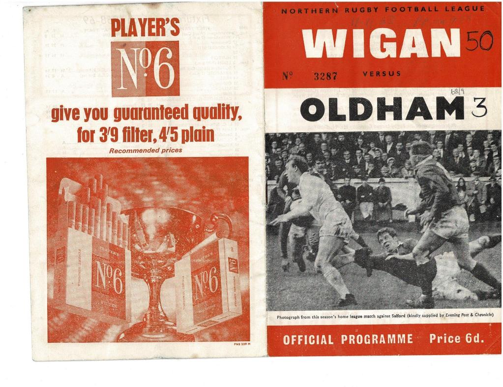 Programme cover: Oldham v Wigan, 9 November 1968