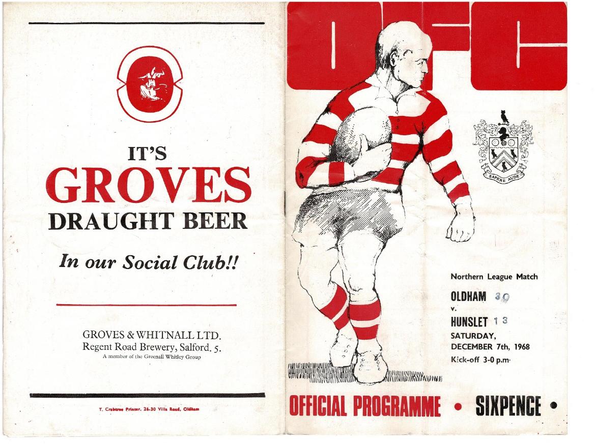 Programme cover: Oldham v Hunslet, 7 December 1968